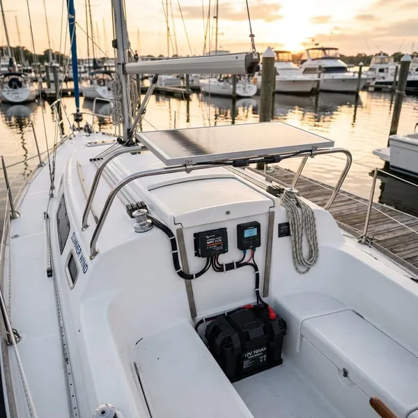 Waar let je op bij kabels en zekeringen in een aansluitschema voor een zonnepaneel op een boot