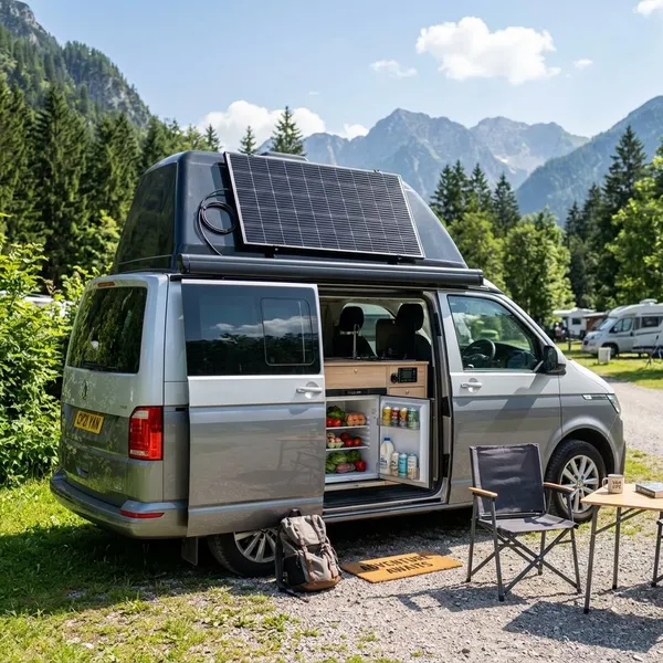 camper koelkast op zonnepaneel