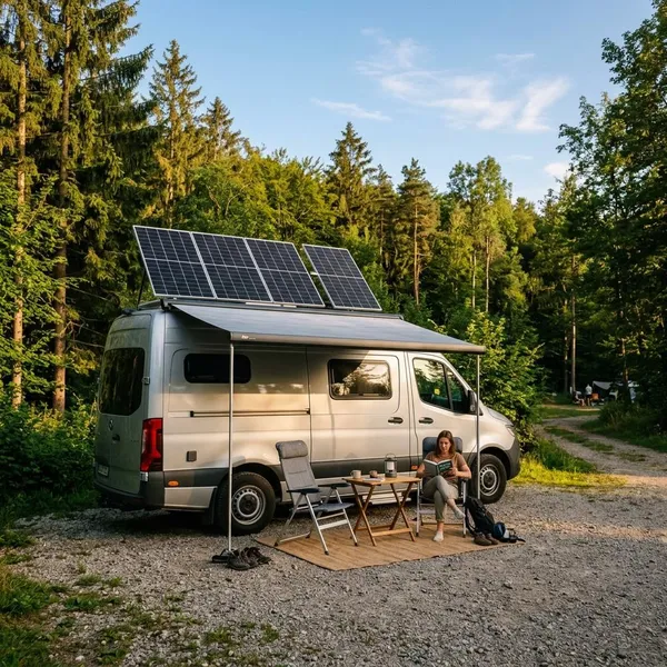 camper met zonnepanelen