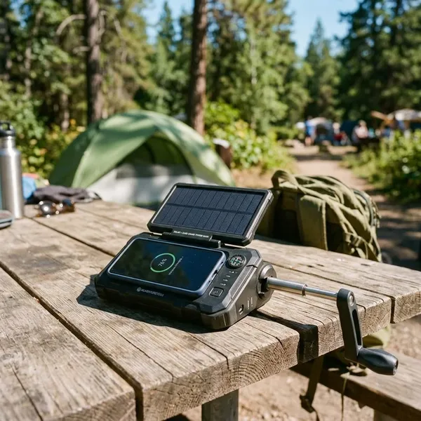draadloze zonne-energie powerbank met oplaadhendel