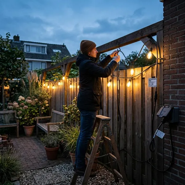 lichtsnoer ophangen buiten