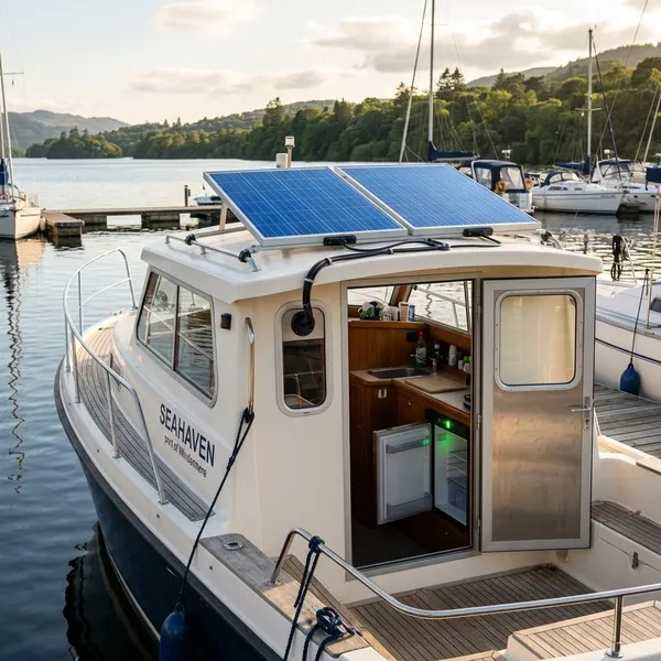 zonnepaneel op boot voor koelkast